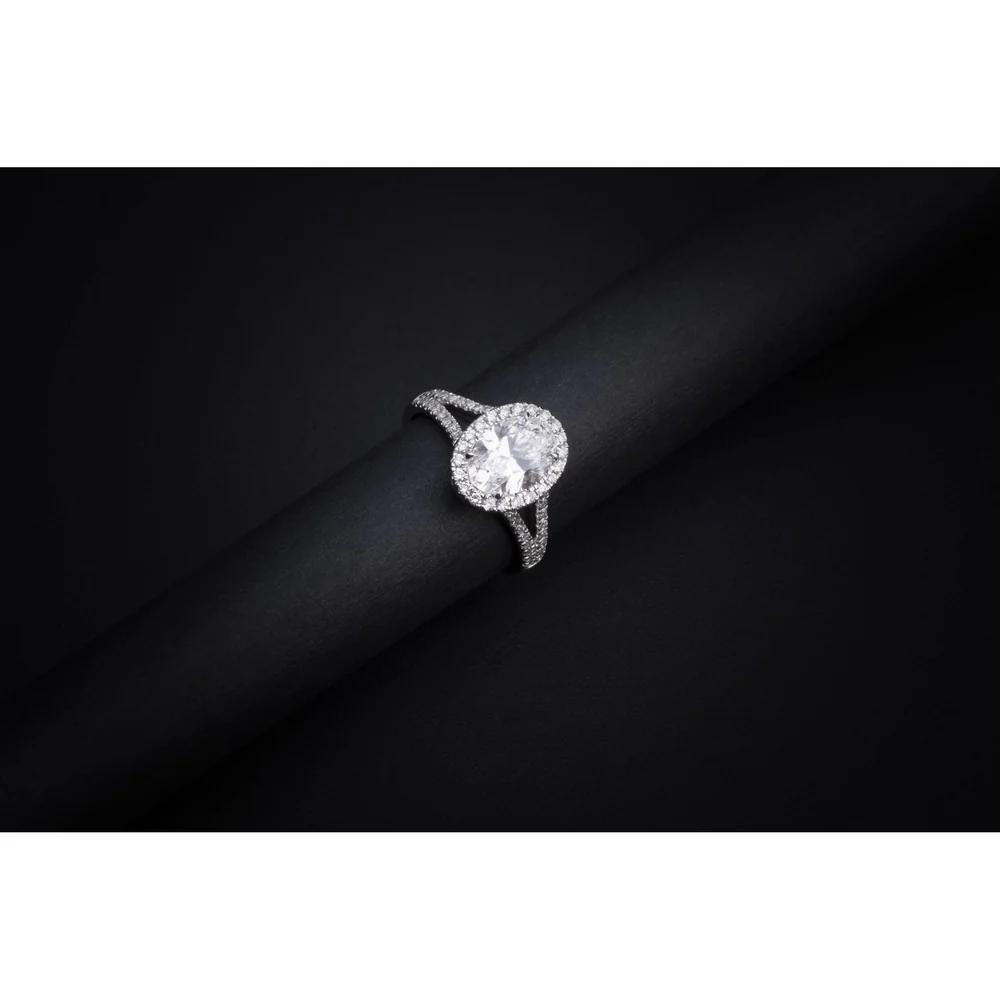 14K White Gold Split Shank Halo Ring with 7.00 Carat Oval Lab Diamond and 1.00 Carat Accent Diamonds - 8.00 Carat Total Diamond Weight D VS2 GIA Certified - Covaloro Fine Jewelry - Image 3