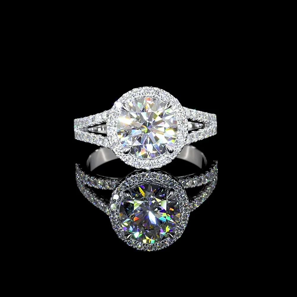 14K White Gold Split Shank Halo Ring with 7.06 Carat Round Brilliant Cut Lab Diamond and 1.01 Carat Accent Lab Diamonds - Total 8.07 Carats, GIA Certified - Covaloro Fine Jewelry