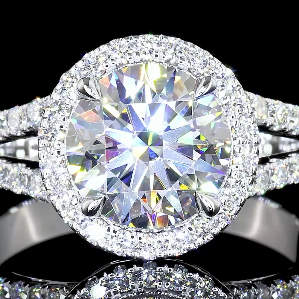 14K White Gold Split Shank Halo Ring with 7.06 Carat Round Brilliant Cut Lab Diamond and 1.01 Carat Accent Lab Diamonds - Total 8.07 Carats, GIA Certified - Covaloro Fine Jewelry - Image 2