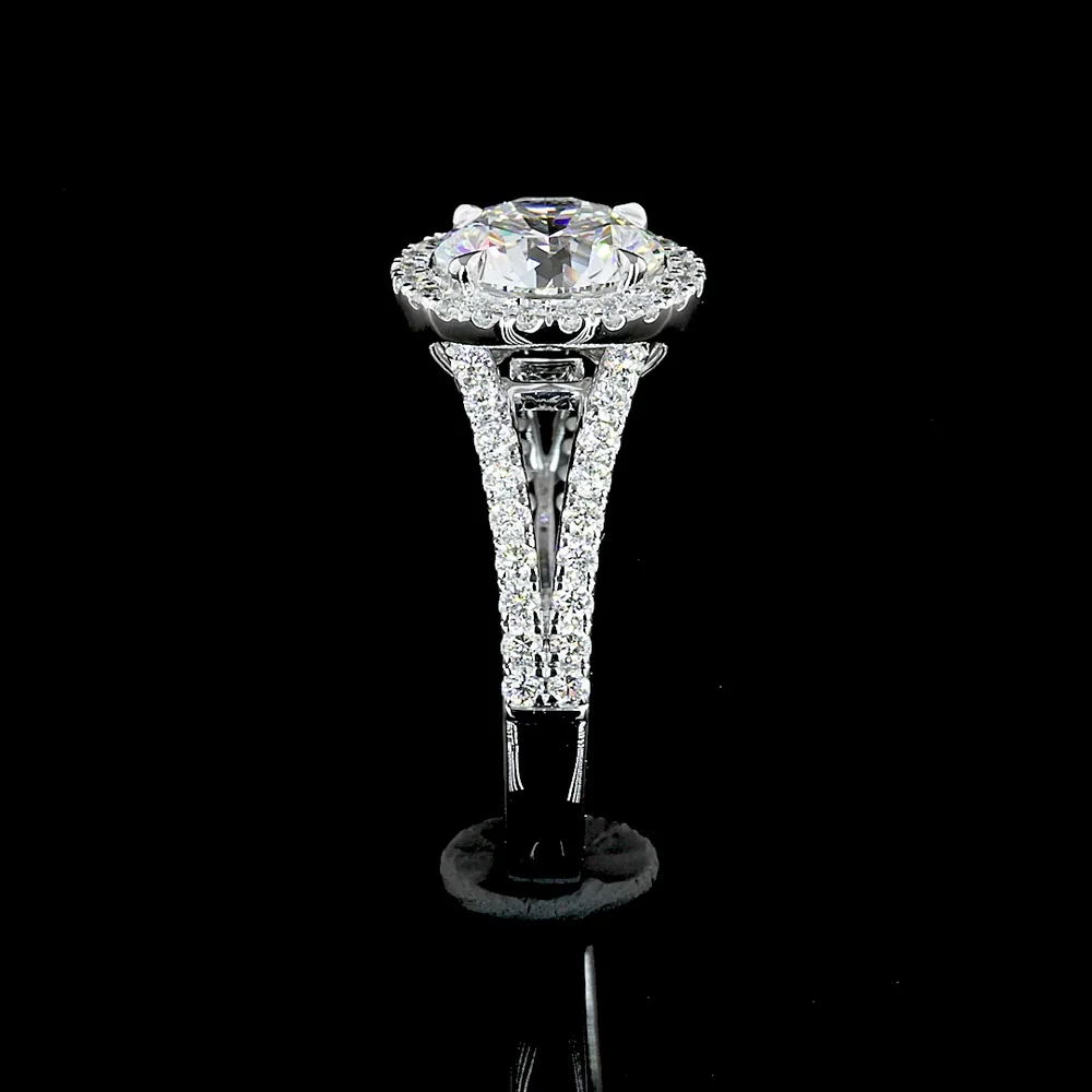 14K White Gold Split Shank Halo Ring with 7.06 Carat Round Brilliant Cut Lab Diamond and 1.01 Carat Accent Lab Diamonds - Total 8.07 Carats, GIA Certified - Covaloro Fine Jewelry - Image 3