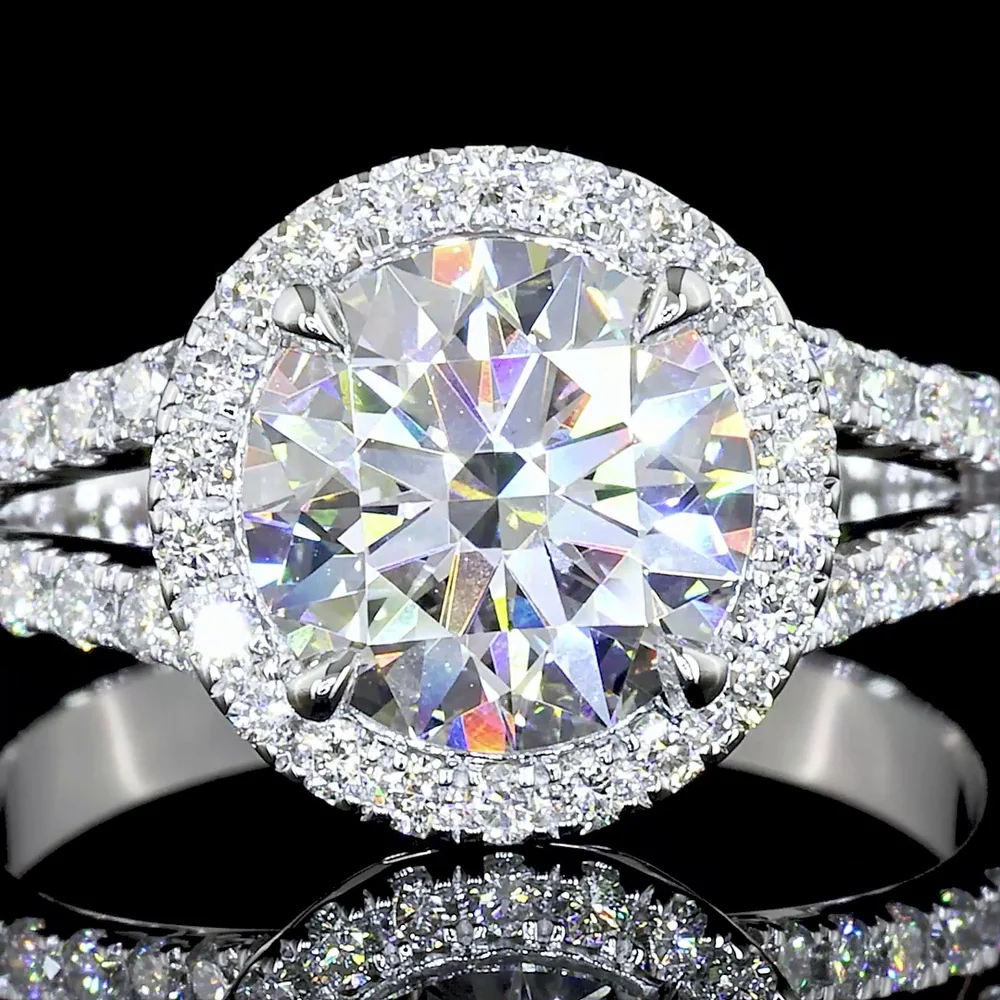 14K White Gold Split Shank Halo Ring with 8.13 Carat Round Brilliant Cut Lab Diamond Center and 1.04 Carat Accent Diamonds - 9.17 Carat Total Weight - Covaloro Fine Jewelry - Image 2