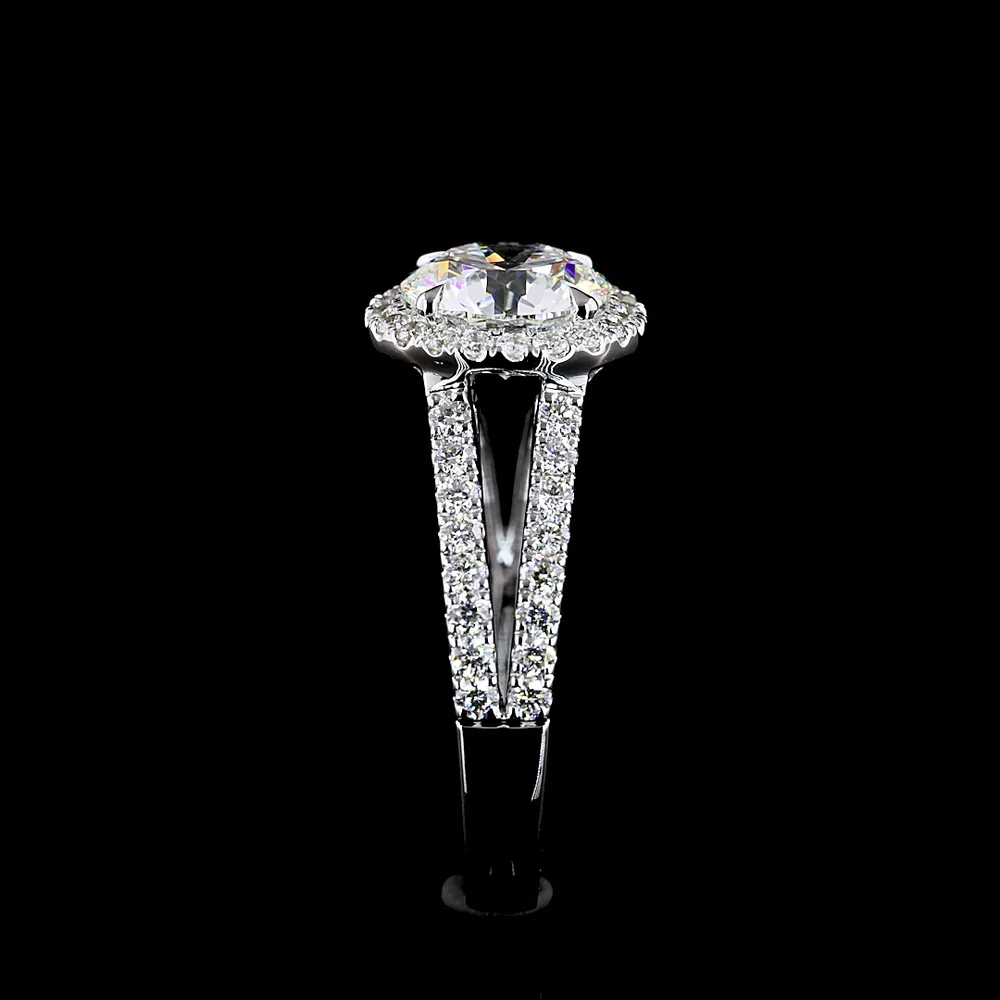 14K White Gold Split Shank Ring with 1.03 Carat Round Brilliant Cut Lab Diamond and Halo Setting - 1.42 Carat Total Diamond Weight - Covaloro Fine Jewelry - Image 2