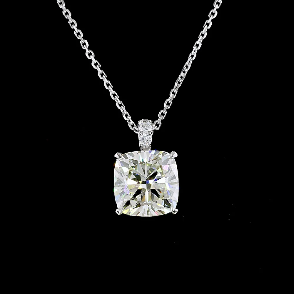 14K White Gold Square Antique Cushion Cut Lab Diamond Pendant Necklace - 3.09 Carat Total Diamond Weight (3.01 Carat Center + Accents) - Covaloro Fine Jewelry - Image 2