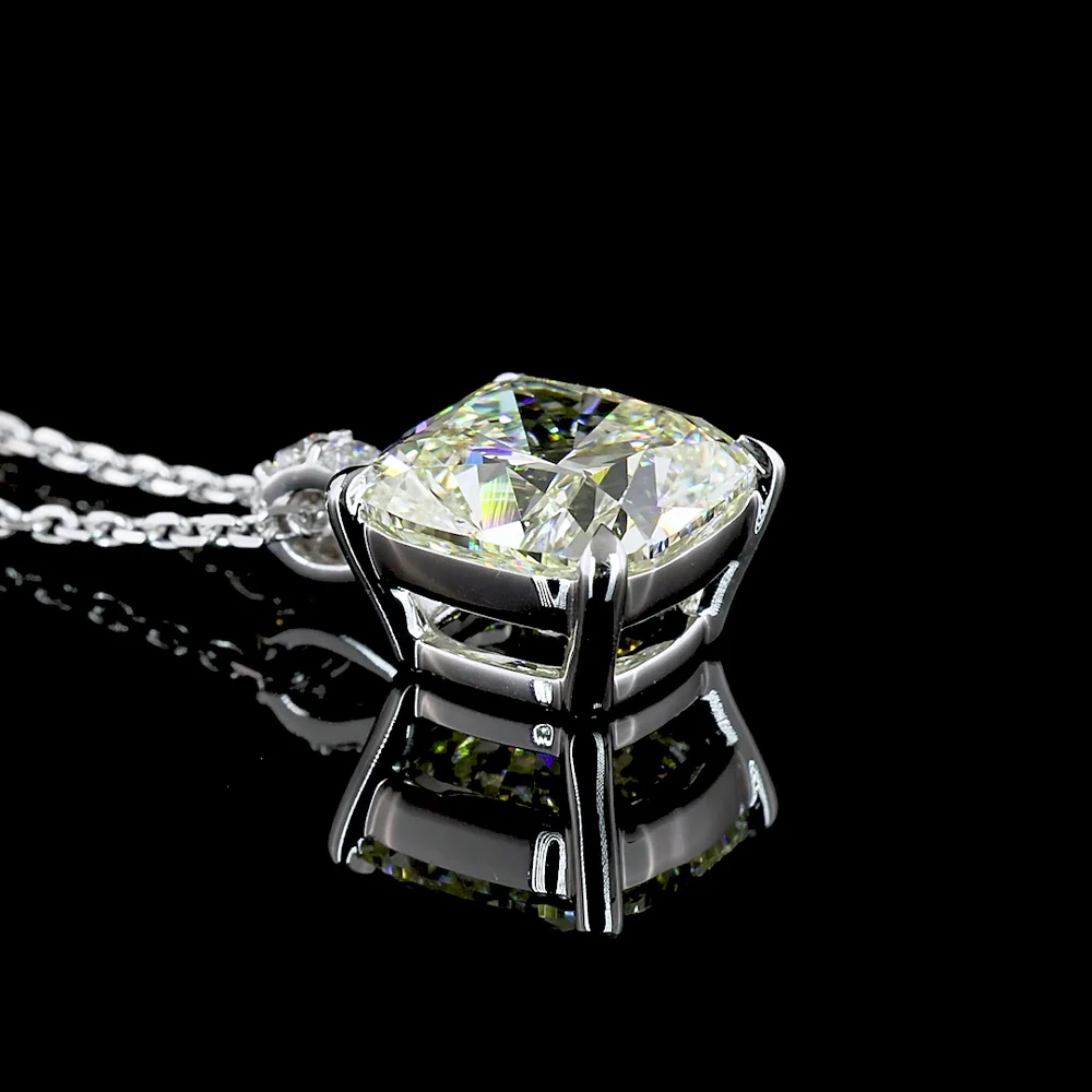 14K White Gold Square Antique Cushion Cut Lab Diamond Pendant Necklace - 3.09 Carat Total Diamond Weight (3.01 Carat Center + Accents) - Covaloro Fine Jewelry - Image 3