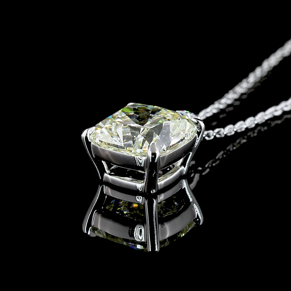 14K White Gold Square Antique Cushion Cut Lab Diamond Pendant Necklace - 3.09 Carat Total Diamond Weight (3.01 Carat Center + Accents) - Covaloro Fine Jewelry - Image 4