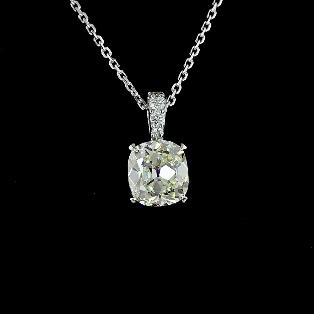 14K White Gold Square Antique Cushion Cut Lab Diamond Pendant with Accent Diamonds - 1.65 Carat Total Diamond Weight - Covaloro Fine Jewelry - Image 2