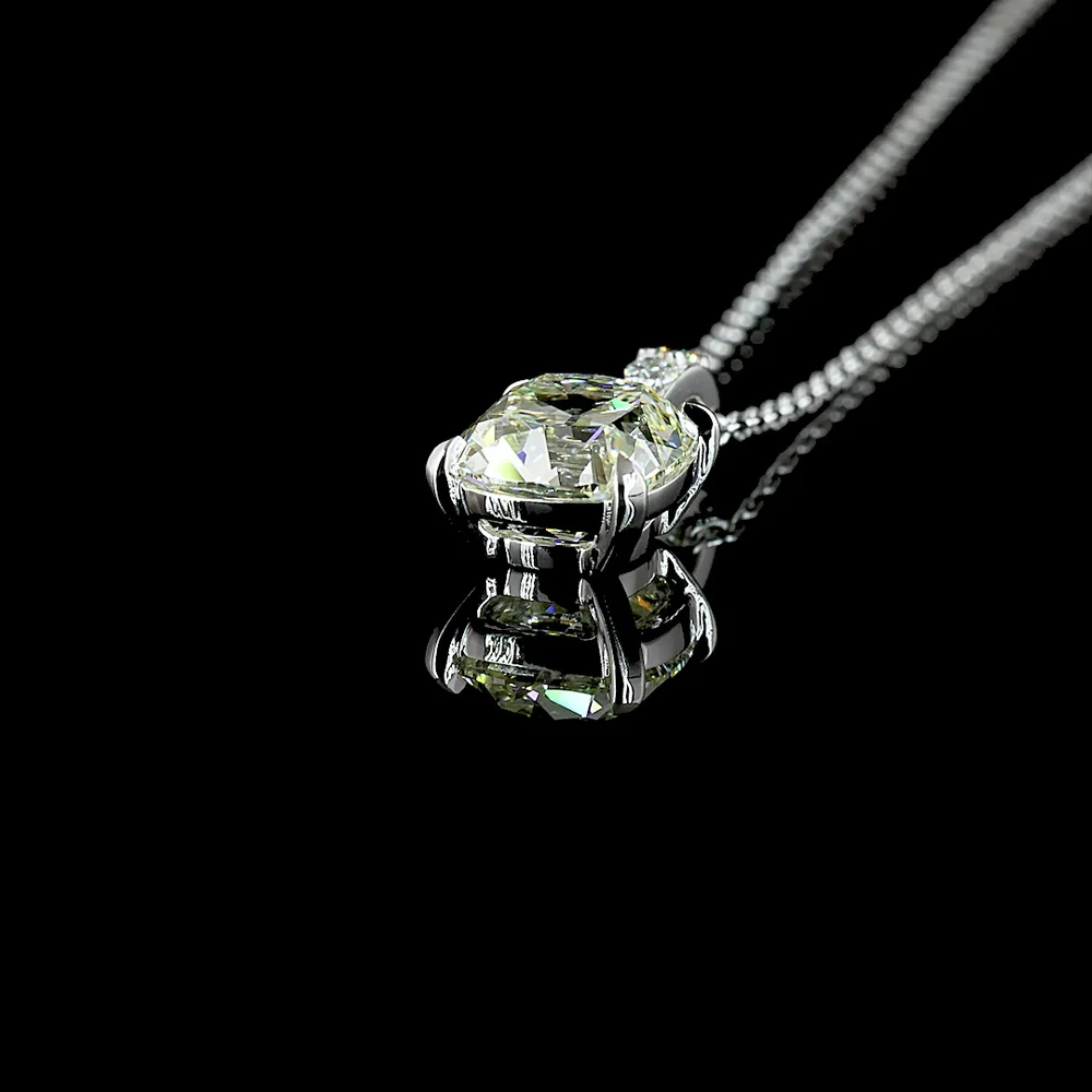 14K White Gold Square Antique Cushion Cut Lab Diamond Pendant with Accent Diamonds - 1.65 Carat Total Diamond Weight - Covaloro Fine Jewelry - Image 4