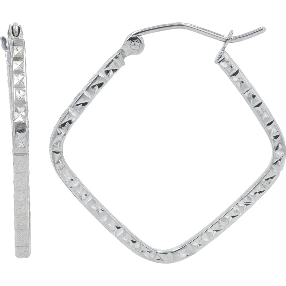 14K White Gold Square Hoop Earrings - Elegant Geometric Design