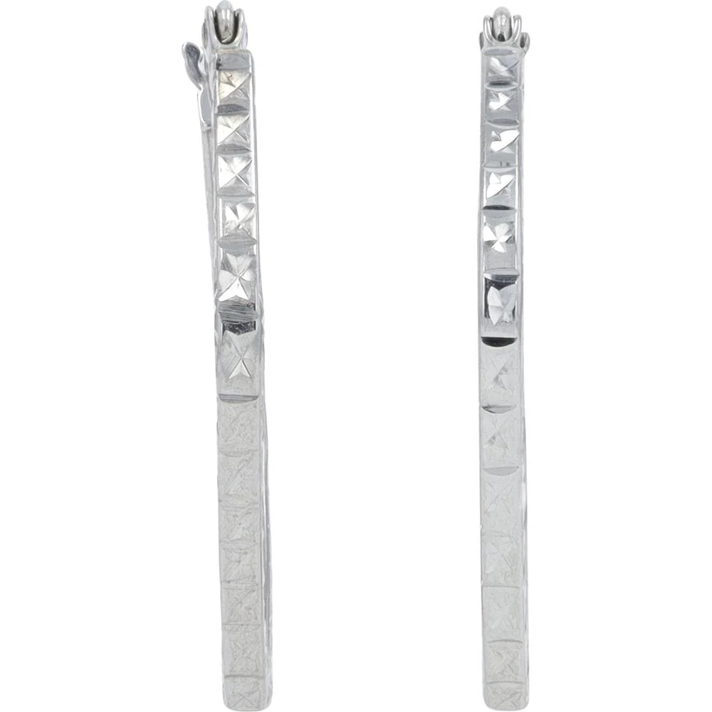14K White Gold Square Hoop Earrings - Elegant Geometric Design - Image 2