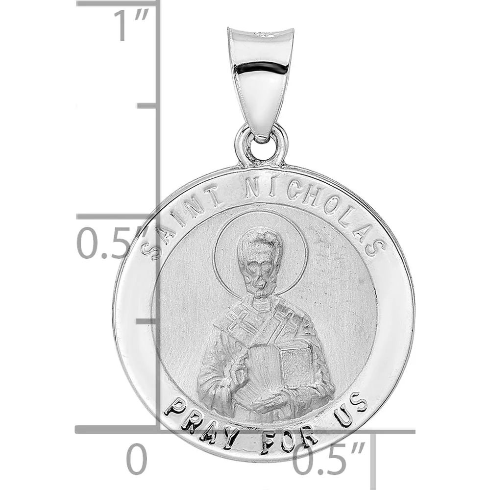 14K White Gold St. Nicholas Medal Pendant with Polished and Satin Finish - 21mm Length by Oro Pregiato - Image 3