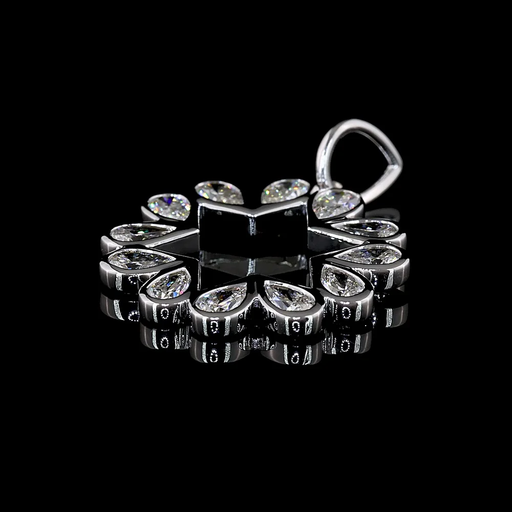 14K White Gold Starburst Pendant with 12 Bezel-Set Pear-Shaped Lab Diamonds - 1.31 Carat Total Weight, E-F Color VS Clarity - Covaloro Fine Jewelry - Image 3
