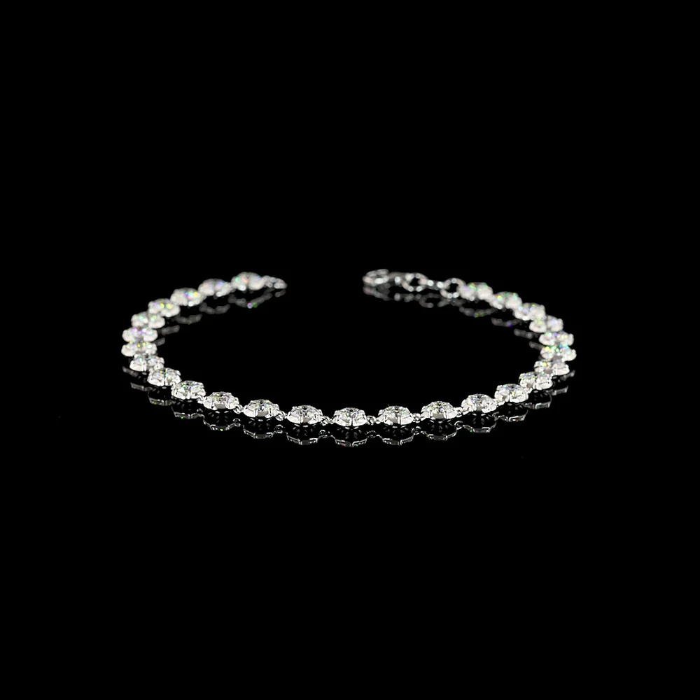 14K White Gold Station Bracelet with 5.51 Carat Round Brilliant Cut Lab Diamonds in Bezel-Prong Setting - E-F Color VS Clarity - Covaloro Fine Jewelry
