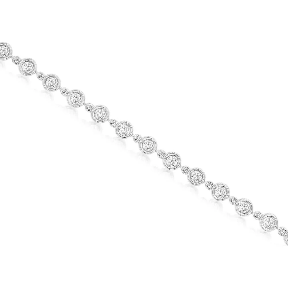 14K White Gold Station Bracelet with Bezel-Set Round Brilliant Diamonds - 2.00 Carat Total Diamond Weight - Royal Jewelry