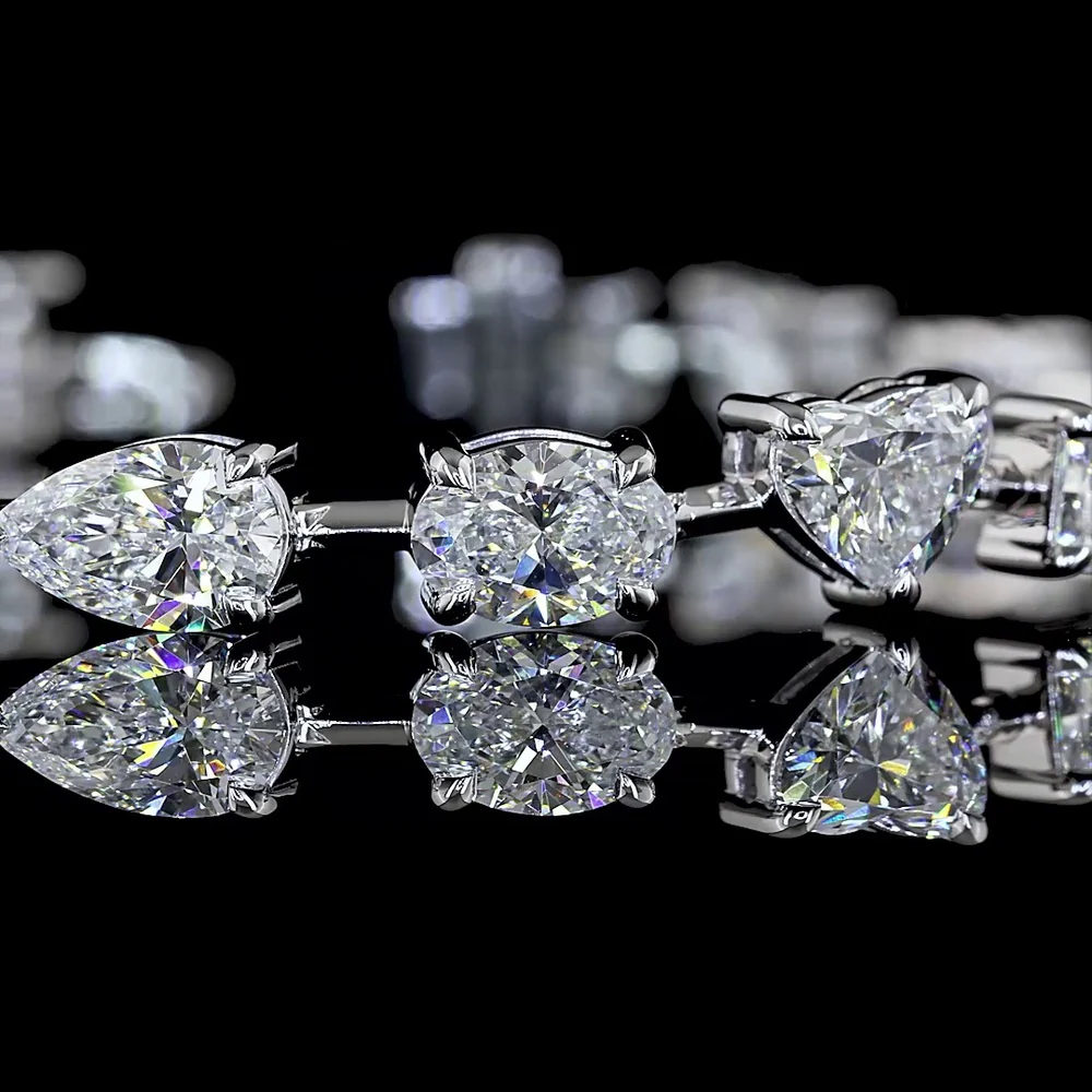 14K White Gold Station Bracelet with Mixed Heart, Pear, Radiant & Oval Lab Diamonds - 10.98 Carats Total Diamond Weight - Covaloro Fine Jewelry - Image 2