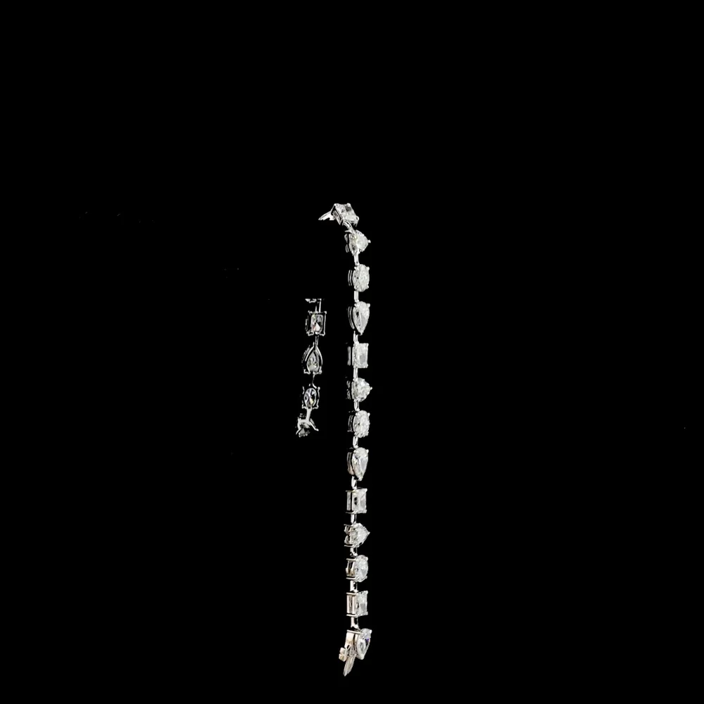 14K White Gold Station Bracelet with Mixed Heart, Pear, Radiant & Oval Lab Diamonds - 10.98 Carats Total Diamond Weight - Covaloro Fine Jewelry - Image 3