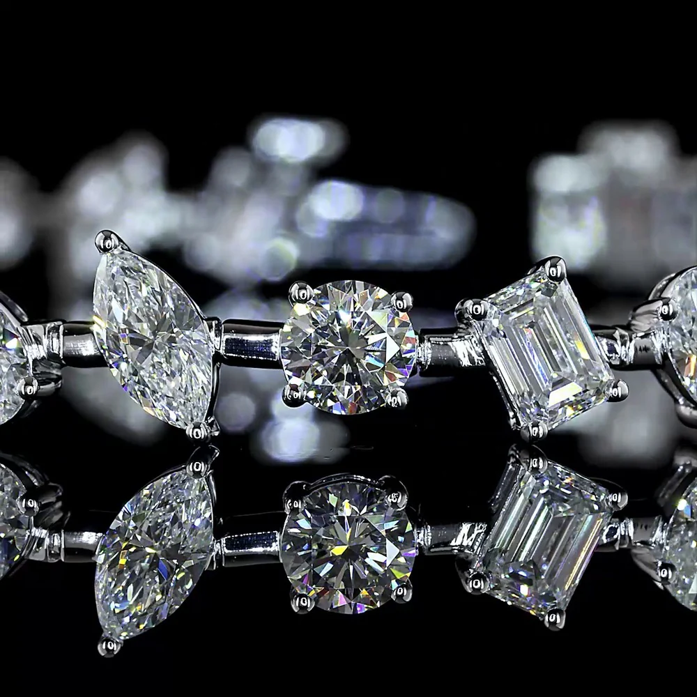 14K White Gold Station Bracelet with Mixed Shape Lab Diamonds - Emerald, Round, Oval & Pear Cuts - 7.24 Carat Total Weight - Covaloro Fine Jewelry - Image 2