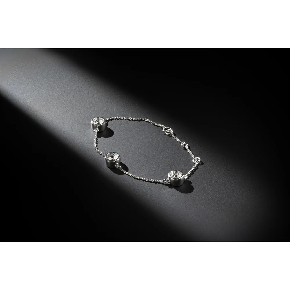 14K White Gold Station Bracelet with Three Bezel-Set Old European Cut Lab Diamonds - 3.18 Carat Total Diamond Weight, D Color VS1 Clarity - Covaloro Fine Jewelry - Image 2