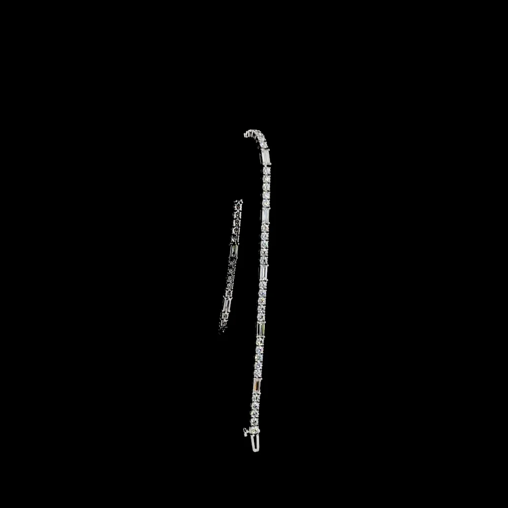 14K White Gold Station Line Tennis Bracelet with East-West Baguette and Round Lab Diamonds - 4.23 Carats Total Diamond Weight - Covaloro Fine Jewelry - Image 3