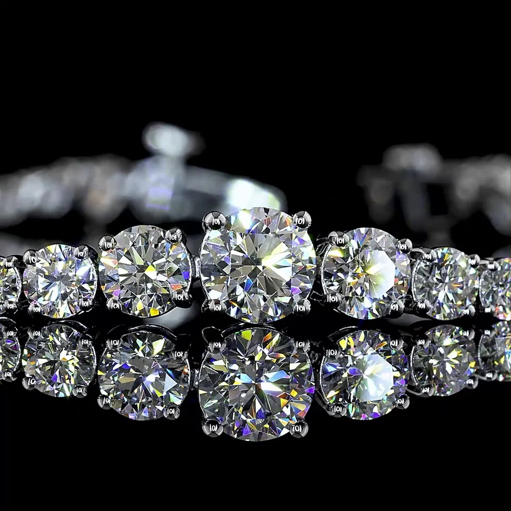 14K White Gold Station Line Tennis Bracelet with Round and Heart Shape Lab Diamonds - 5.81 Carat Total Weight - Covaloro Fine Jewelry - Image 2