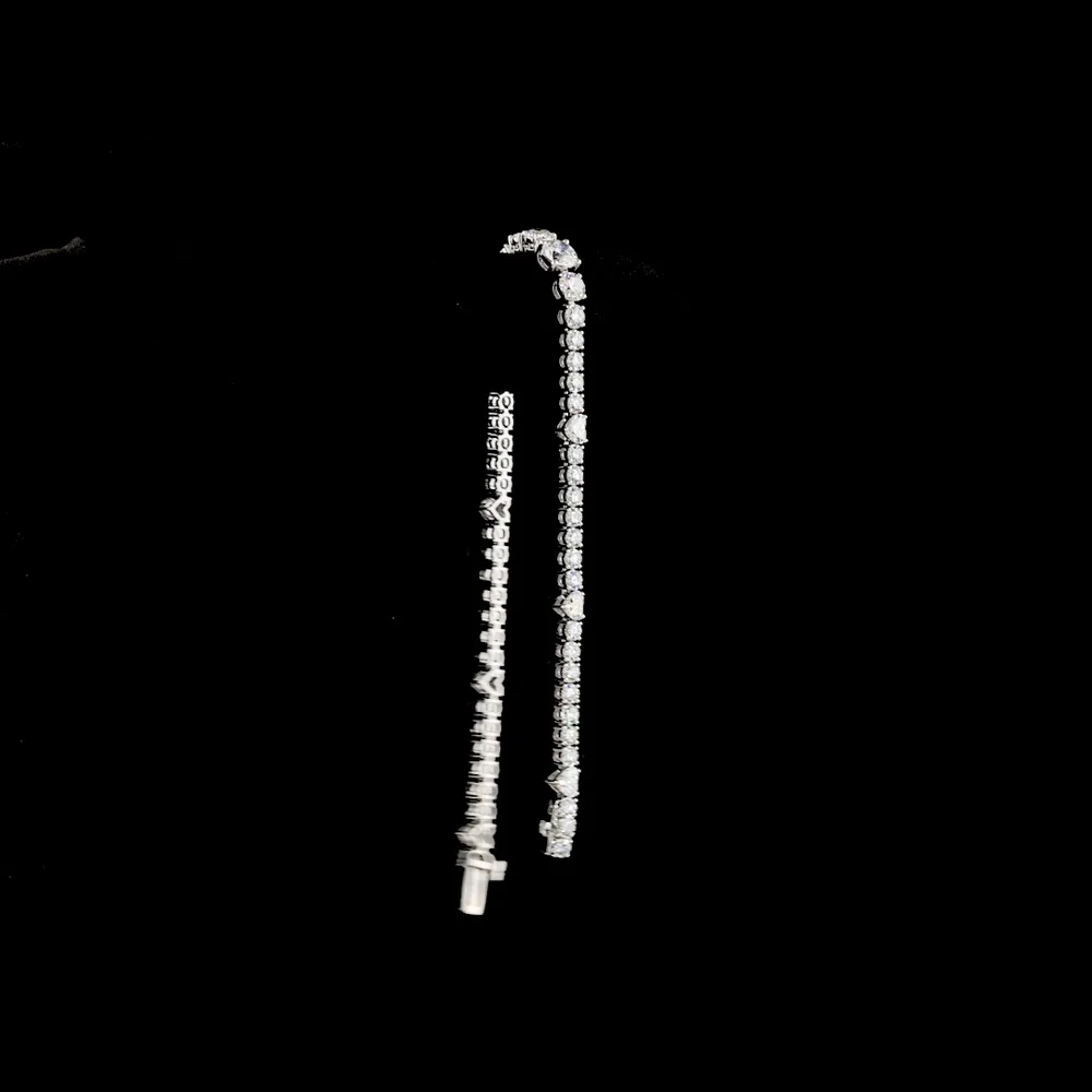 14K White Gold Station Line Tennis Bracelet with Round and Heart Shape Lab Diamonds - 5.81 Carat Total Weight - Covaloro Fine Jewelry - Image 3