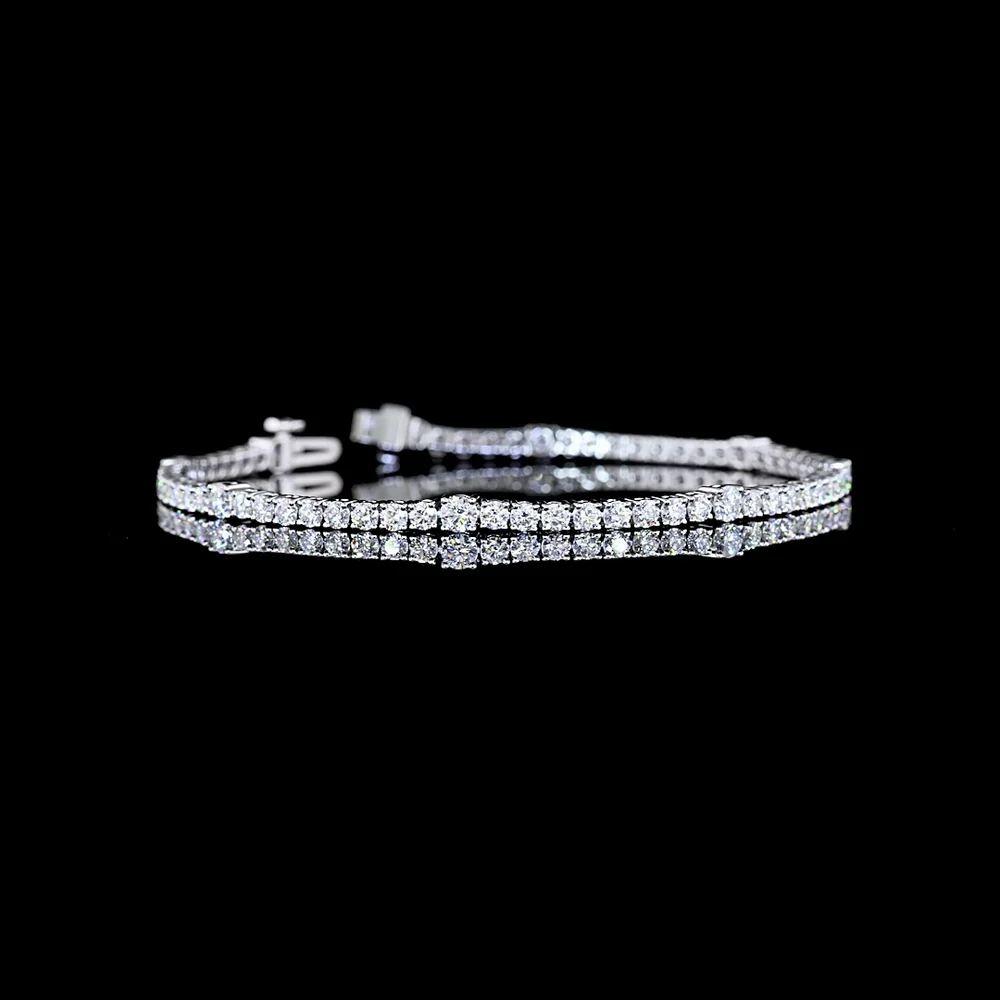 14K White Gold Station Line Tennis Bracelet with Round Brilliant Cut Lab Diamonds - 3.76 Carat Total Diamond Weight - Covaloro Fine Jewelry