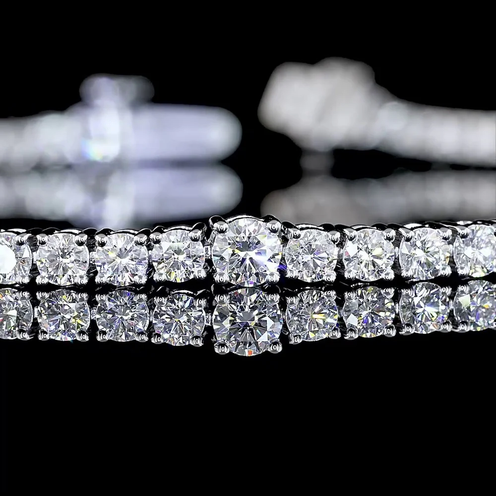 14K White Gold Station Line Tennis Bracelet with Round Brilliant Cut Lab Diamonds - 3.76 Carat Total Diamond Weight - Covaloro Fine Jewelry - Image 2
