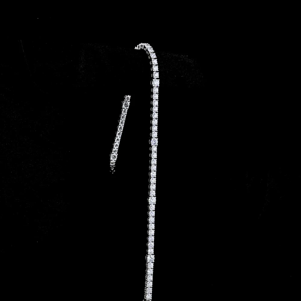 14K White Gold Station Line Tennis Bracelet with Round Brilliant Cut Lab Diamonds - 3.76 Carat Total Diamond Weight - Covaloro Fine Jewelry - Image 3