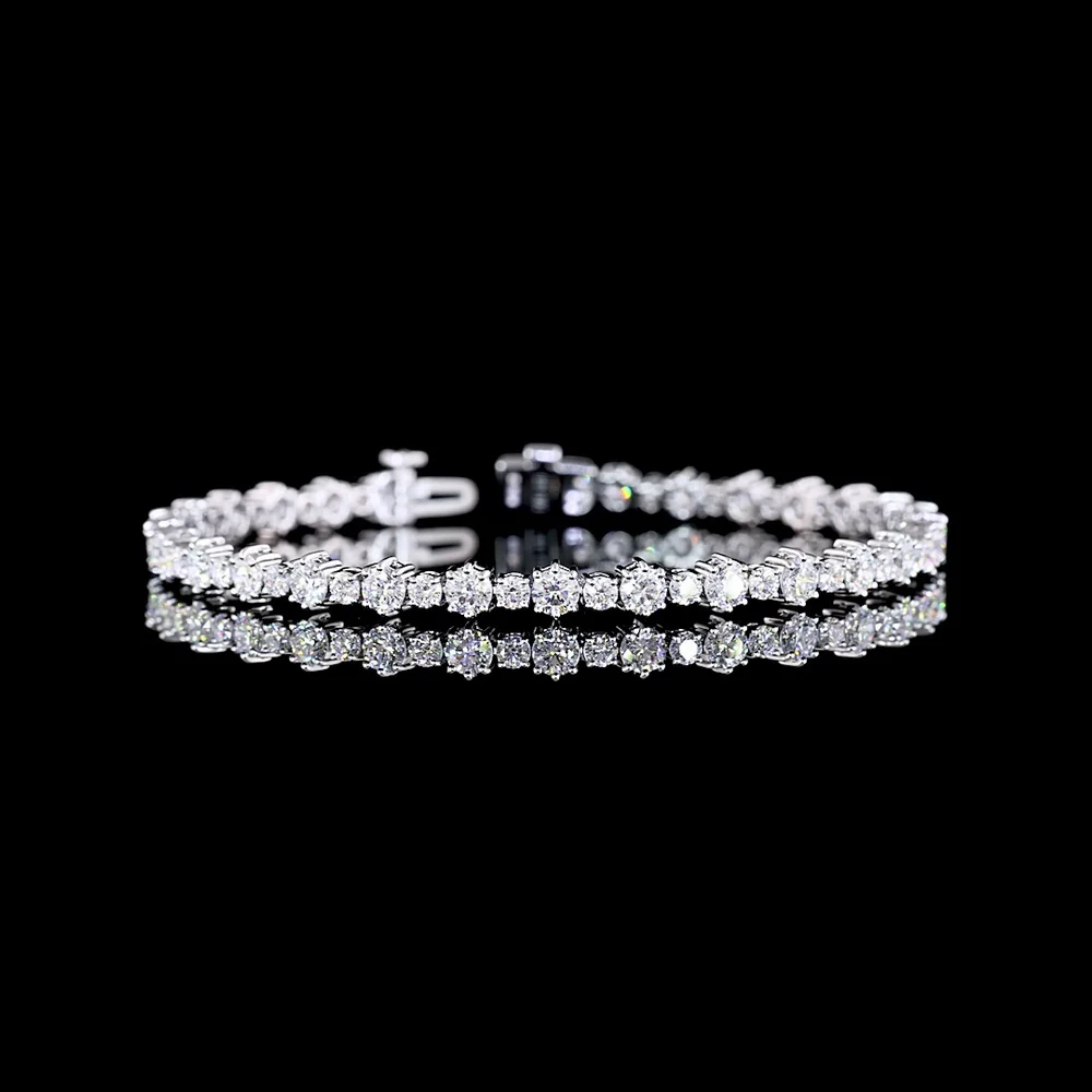 14K White Gold Station Line Tennis Bracelet with Round Brilliant Cut Lab Diamonds - 5.82 Carat Total Weight, E-F VS Clarity - Covaloro Fine Jewelry