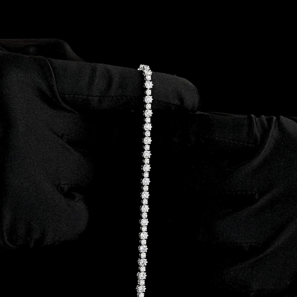 14K White Gold Station Line Tennis Bracelet with Round Brilliant Cut Lab Diamonds - 5.82 Carat Total Weight, E-F VS Clarity - Covaloro Fine Jewelry - Image 3
