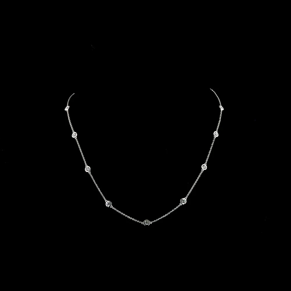 14K White Gold Station Necklace with 10 Bezel-Set Round Lab Diamonds - 1.07 Carat Total Weight - Covaloro Fine Jewelry