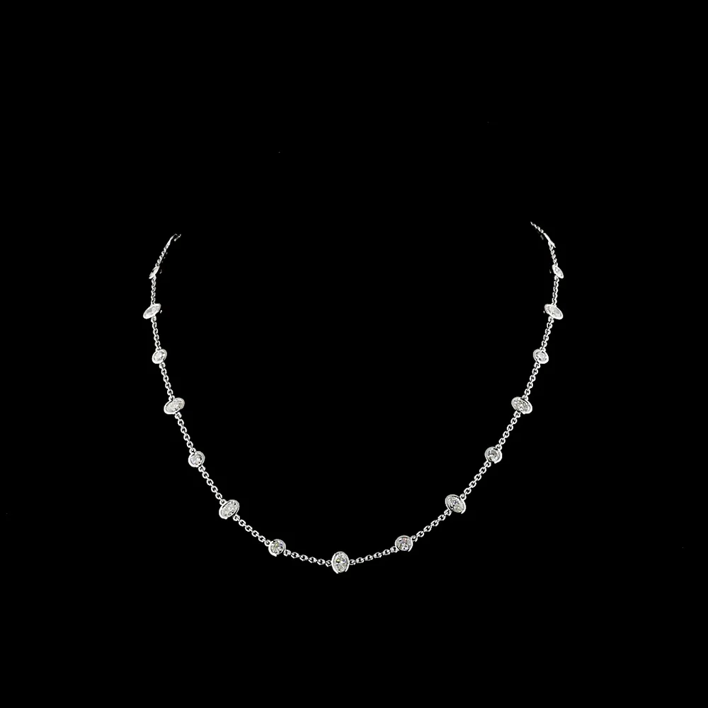 14K White Gold Station Necklace with Bezel Set Oval and Brilliant Cut Lab Diamonds - 4.26 Carat Total Weight - Covaloro Fine Jewelry