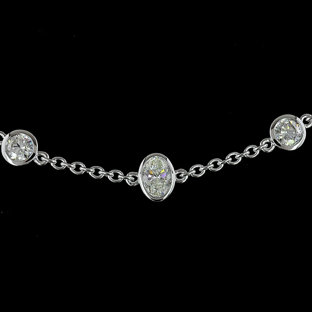 14K White Gold Station Necklace with Bezel Set Oval and Brilliant Cut Lab Diamonds - 4.26 Carat Total Weight - Covaloro Fine Jewelry - Image 2
