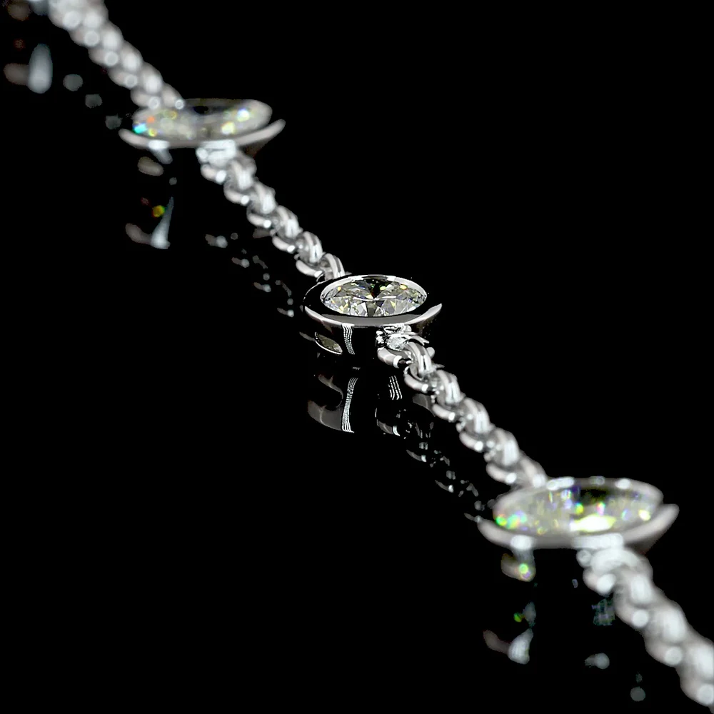 14K White Gold Station Necklace with Bezel Set Oval and Brilliant Cut Lab Diamonds - 4.26 Carat Total Weight - Covaloro Fine Jewelry - Image 3