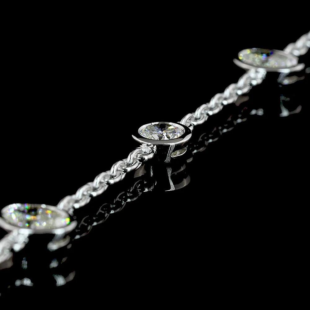 14K White Gold Station Necklace with Bezel Set Oval and Brilliant Cut Lab Diamonds - 4.26 Carat Total Weight - Covaloro Fine Jewelry - Image 4