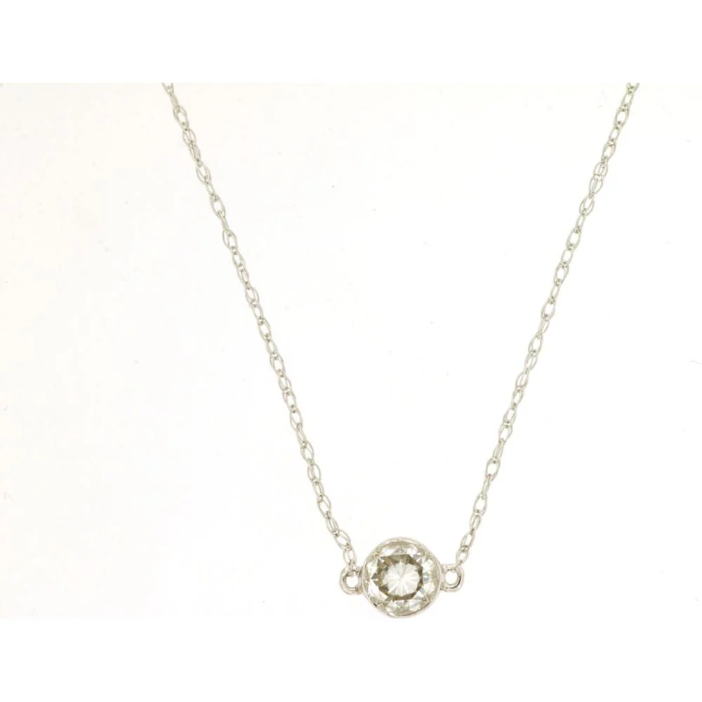14K White Gold Station Necklace with Bezel-Set Round Diamond - 0.25 Carat Diamond Weight - Royal Jewelry