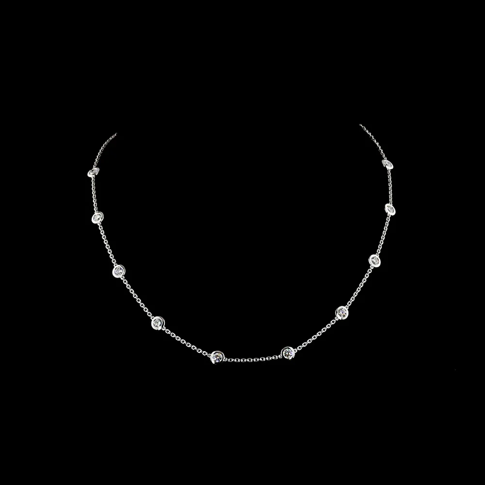 14K White Gold Station Necklace with Bezel-Set Round Lab Diamonds - 1.97 Carat Total Diamond Weight - Covaloro Fine Jewelry