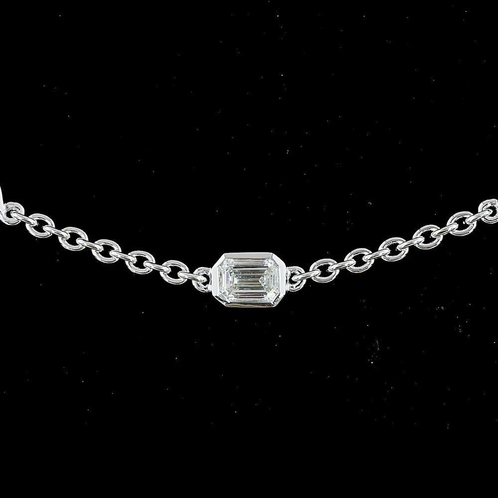 14K White Gold Station Necklace with East-West Marquise and Emerald Cut Lab Diamonds - 2.79 Carats Total Weight - Covaloro Fine Jewelry - Image 2