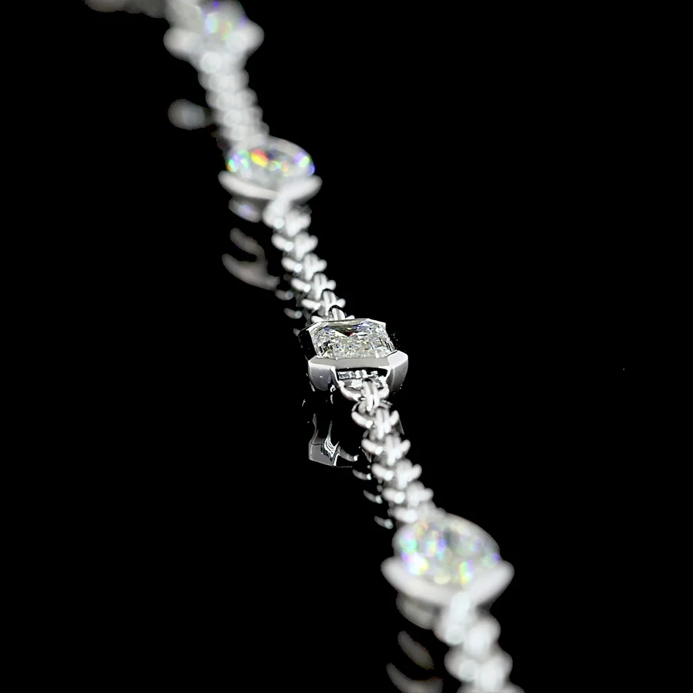14K White Gold Station Necklace with East-West Marquise and Emerald Cut Lab Diamonds - 2.79 Carats Total Weight - Covaloro Fine Jewelry - Image 3