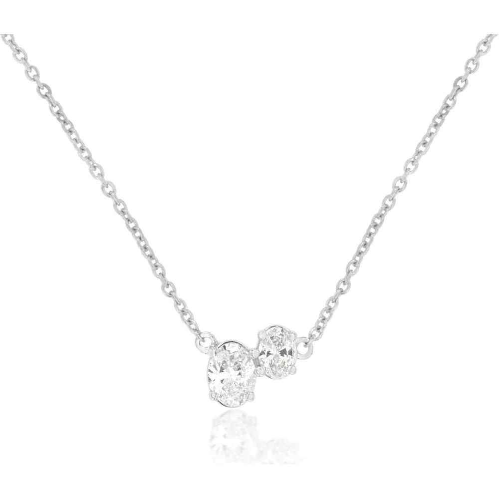 14K White Gold Station Necklace with Prong Set Oval Diamonds - 0.32 Carat Total Diamond Weight - Royal Jewelry