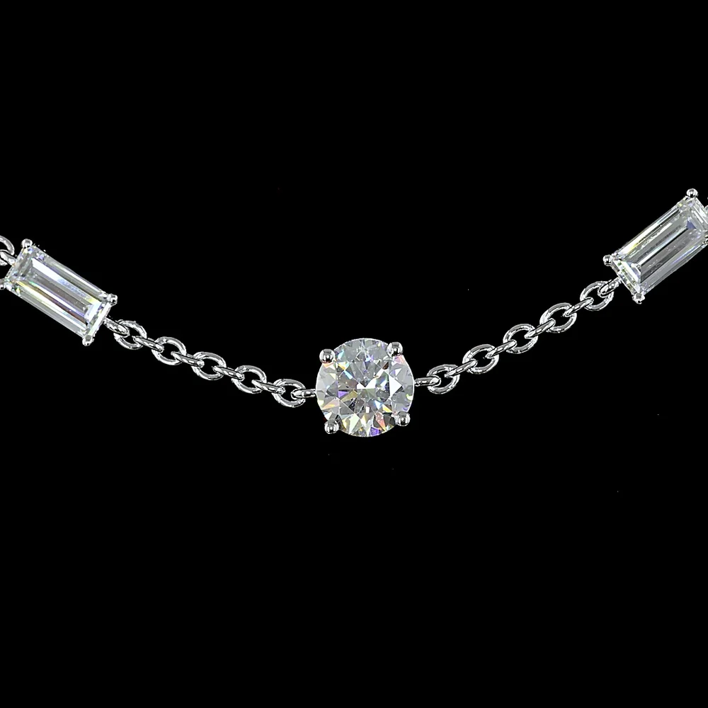 14K White Gold Station Necklace with Prong Set Round and Baguette Lab Diamonds - 4.14 Carat Total Weight - Covaloro Fine Jewelry - Image 2
