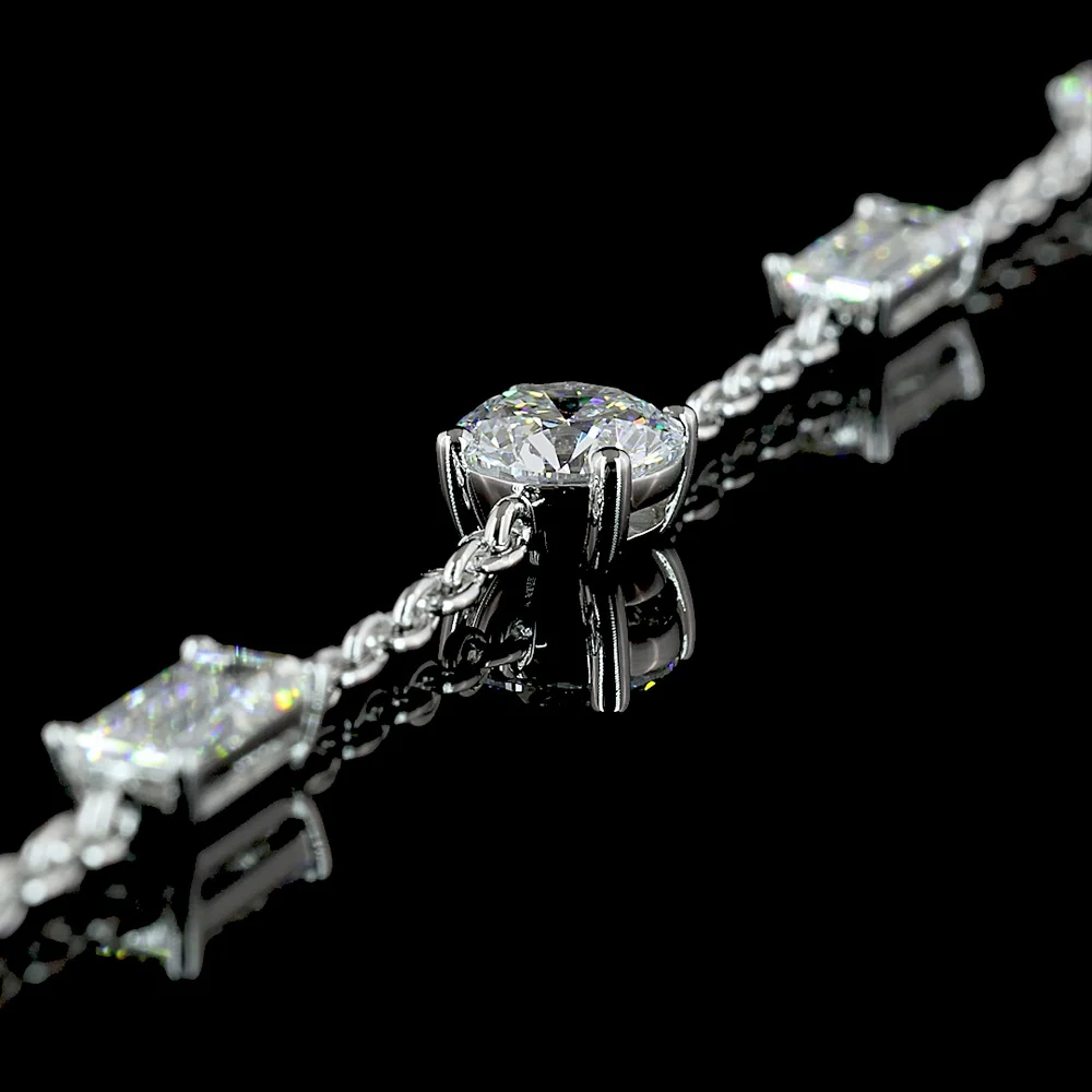 14K White Gold Station Necklace with Prong Set Round and Baguette Lab Diamonds - 4.14 Carat Total Weight - Covaloro Fine Jewelry - Image 3