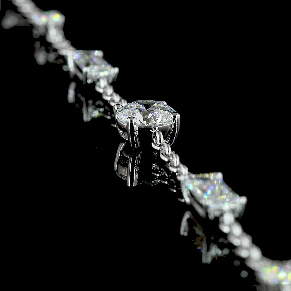 14K White Gold Station Necklace with Prong Set Round and Baguette Lab Diamonds - 4.14 Carat Total Weight - Covaloro Fine Jewelry - Image 4