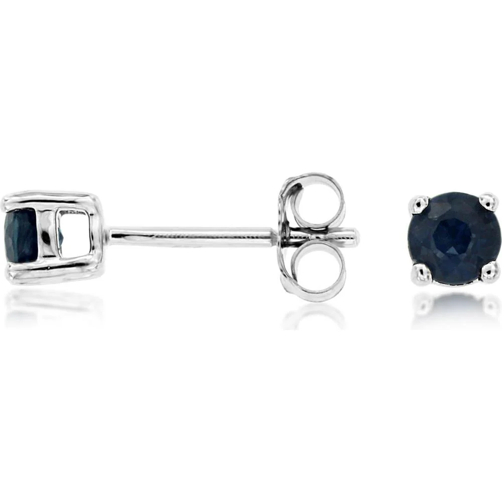 14K White Gold Stud Earrings with Four-Prong Set Round Blue Sapphires - 0.70 Carat Total Sapphire Weight - Royal Jewelry