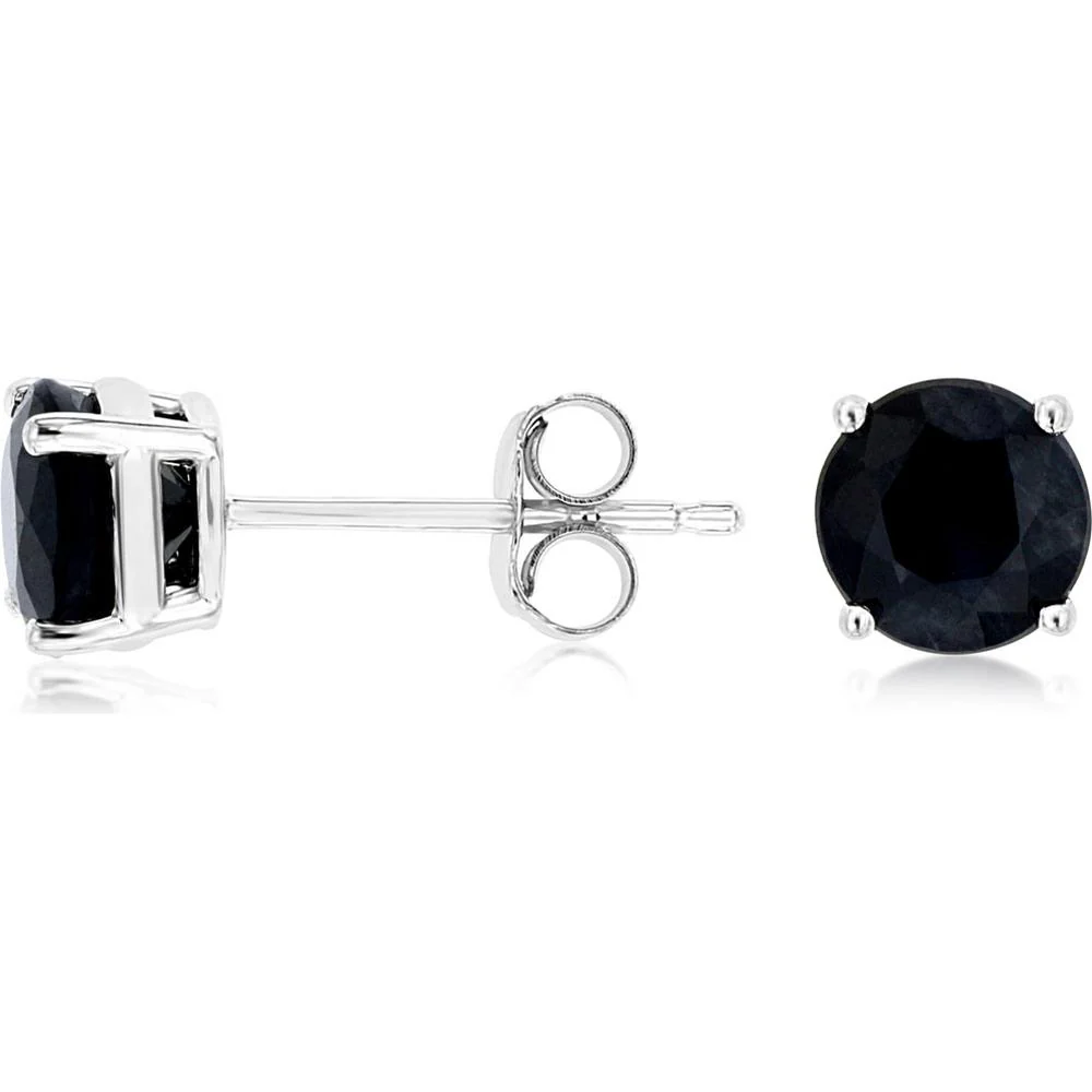 14K White Gold Stud Earrings with Four-Prong Set Round Sapphires - 2.20 Carat Total Sapphire Weight - Royal Jewelry