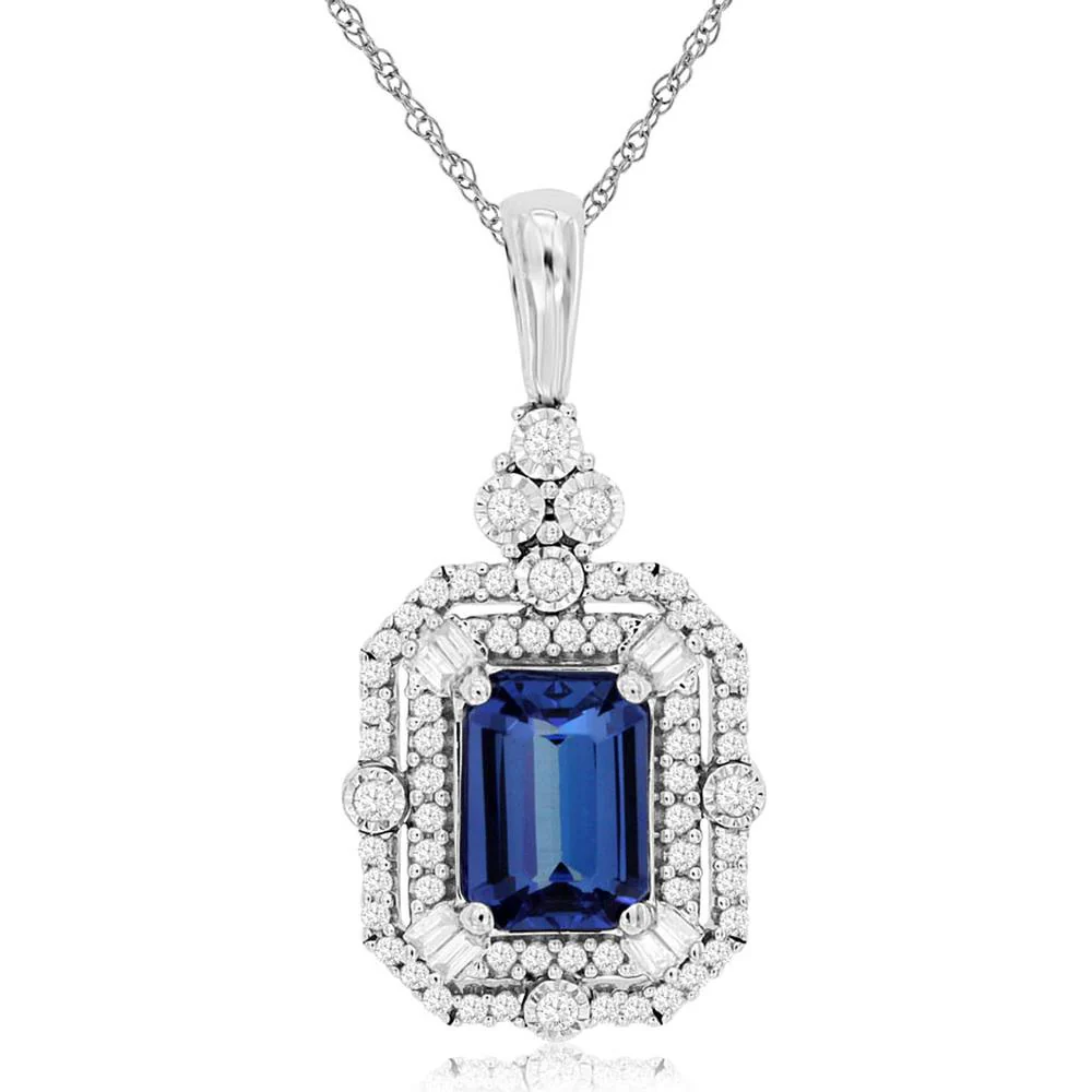 14K White Gold Tanzanite & Diamond Pendant - 1.41 Carats Total Gem Weight - Royal Jewelry
