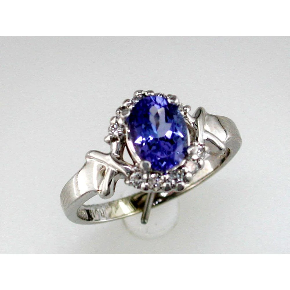 14K White Gold Tanzanite & Diamond Ring with Oval Tanzanite - 1.52 Carats Total Gem Weight - Royal Jewelry