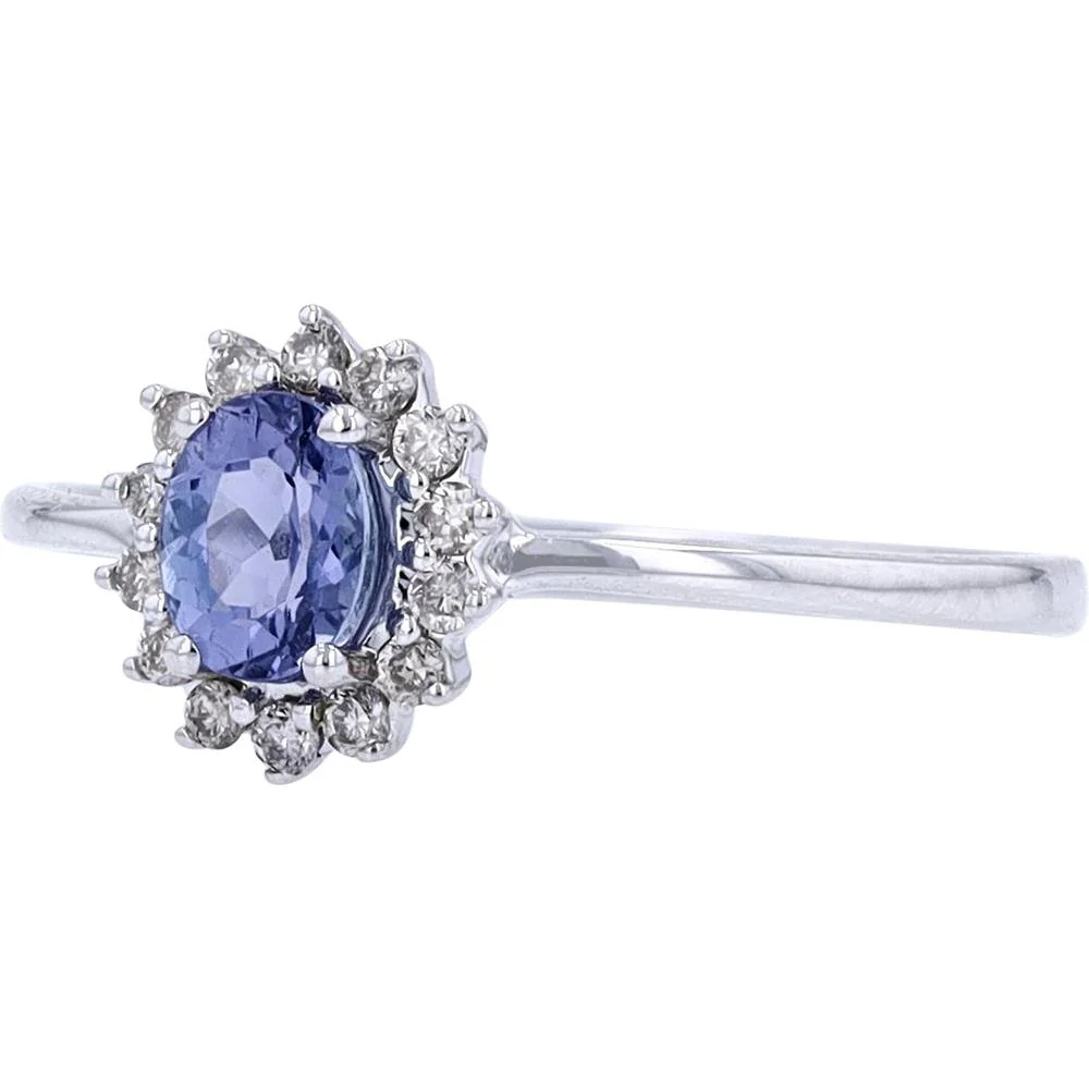 14K White Gold Tanzanite Center Ring with Diamond Halo - 0.35 Carat Tanzanite, 0.14 Carat Total Diamond Weight - Image 2