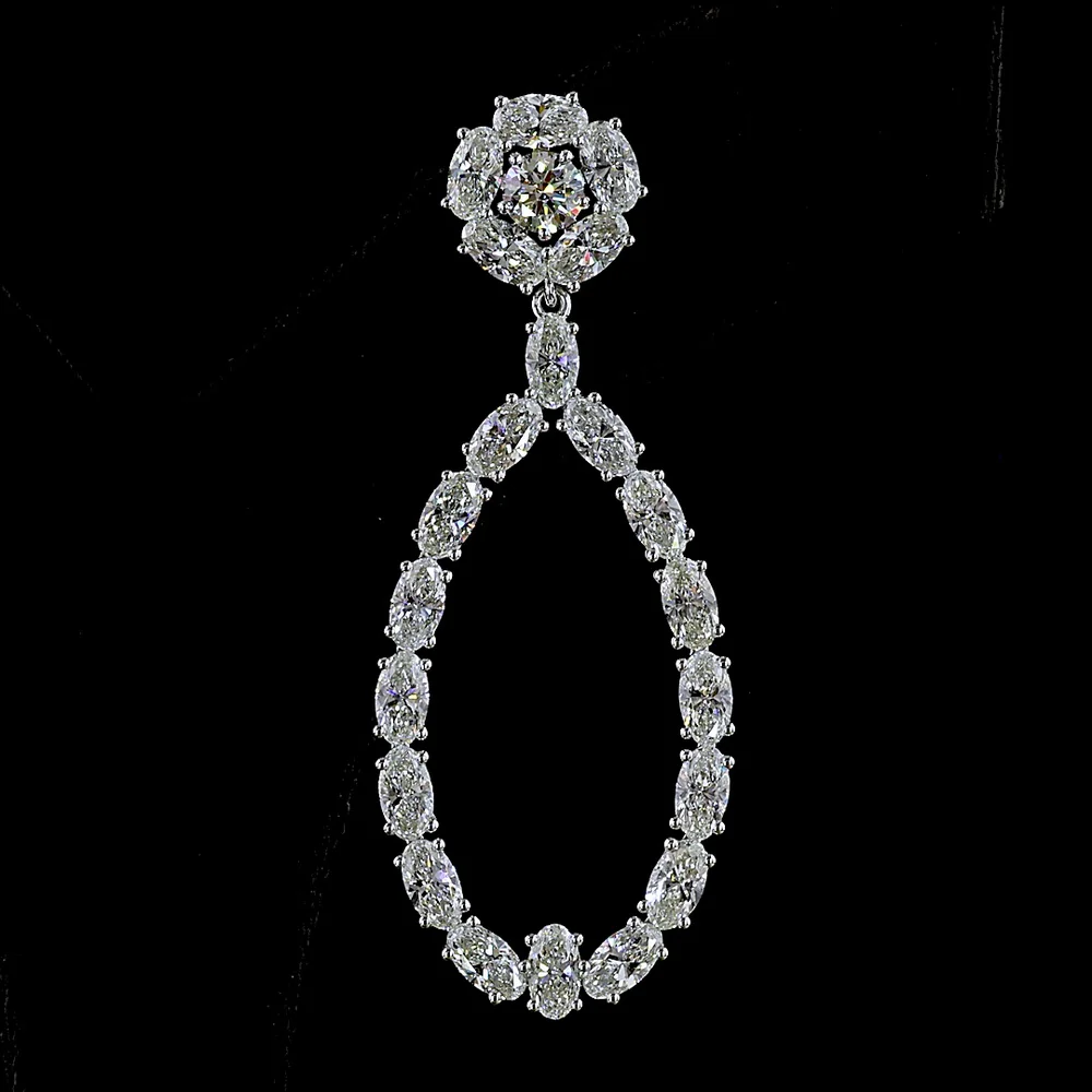 14K White Gold Teardrop Hanging Earrings with Round and Oval Cut Lab Diamonds - 8.32 Carat Total Diamond Weight - Covaloro Fine Jewelry - Image 2