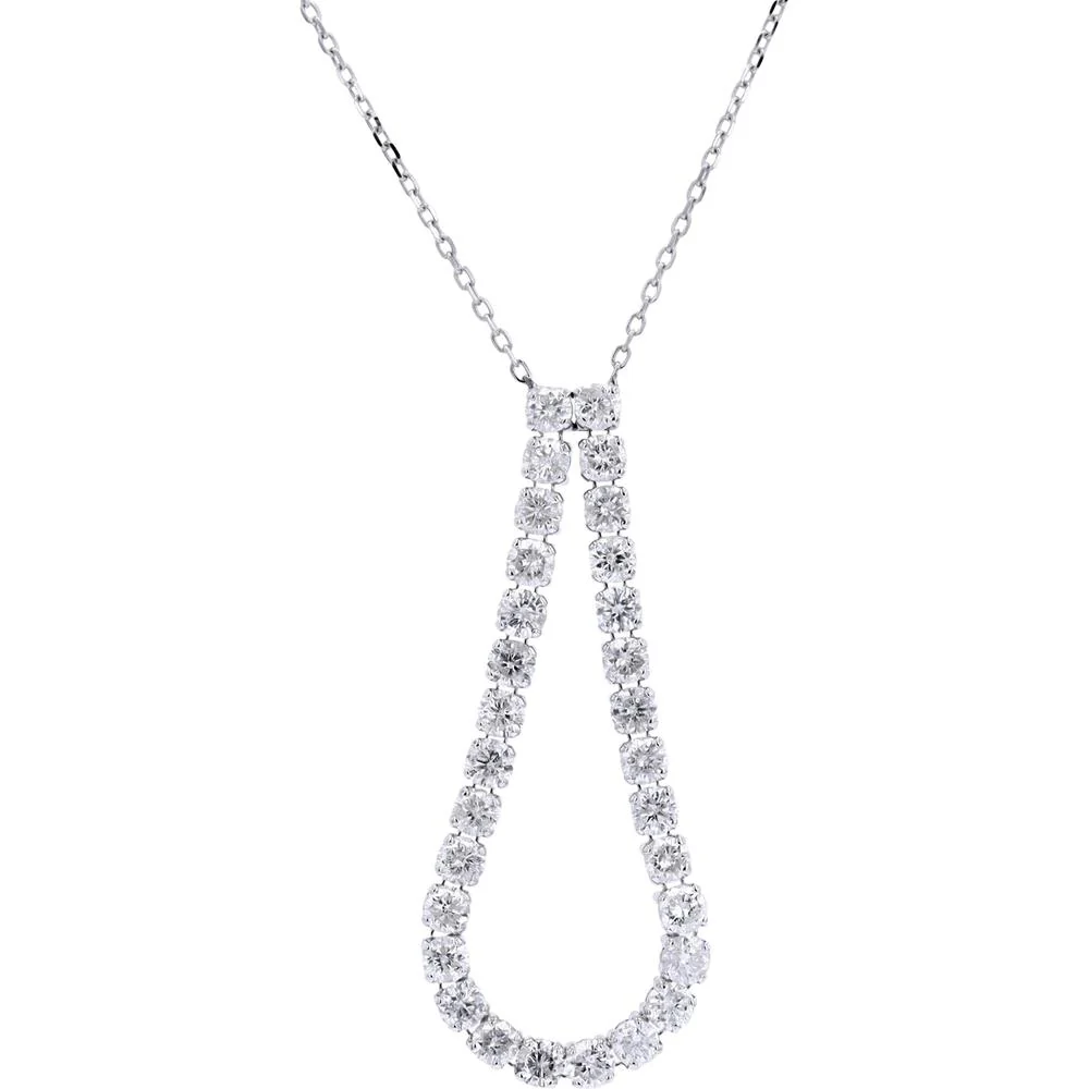 14K White Gold Teardrop Pendant Necklace with 1 Carat Total Weight Round Diamonds
