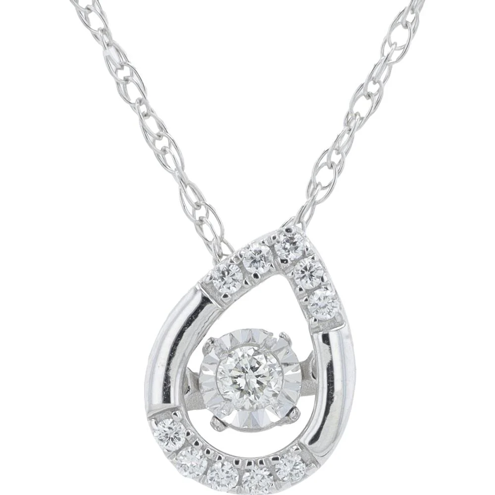14K White Gold Teardrop Pendant with 0.08 Carat Total Weight Round Diamonds